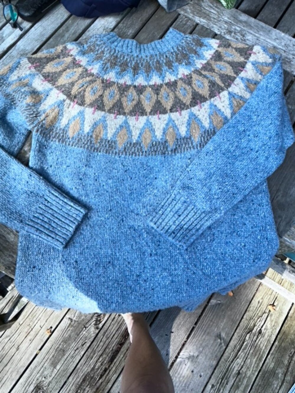 RE/DONE Donegal Sky Multi blue fair isle oversized crew neck sweater S AS NEW